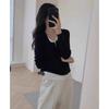 Chic Irregular Hem Women's Spring and Fall Break Two-piece Patchwork Long-sleeved T-shirt Slim-fit Bottom Sweater