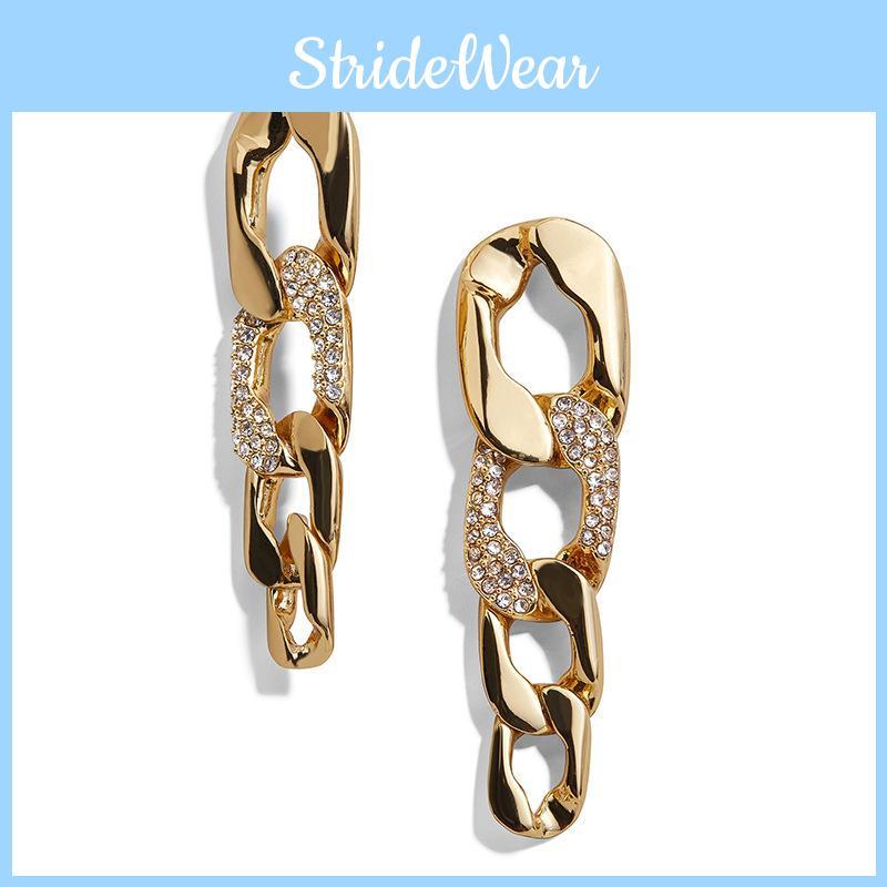 Boucles d'oreilles géométriques en alliage à la mode pour femmes avec chaîne de style étincelant