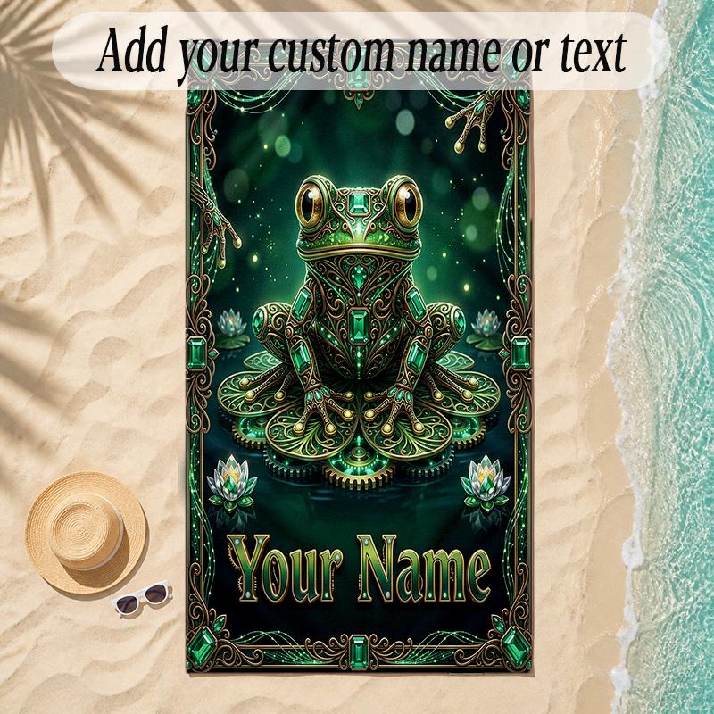 Frog Theme Soft Beach Towel Personalized Custom Name Text Towel Portable for Beach Pool Travel
