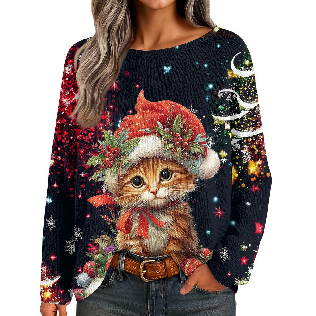 Womens  Fall Sweaters Long Sleeve Print Tops Pullover Sweaters Loose Dressy Casual Basic Clothes