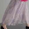 Women's French Vintage Purple Floral Midi Skirt - High-Waist A-Line Silhouette for Summer Elegance & Slimming Fit
