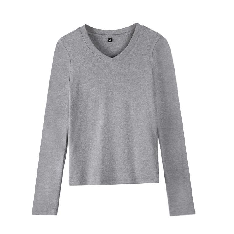 

Autumn 2025 Women s V-Neck White Long Sleeve Slimming Top Large серый/цветочный