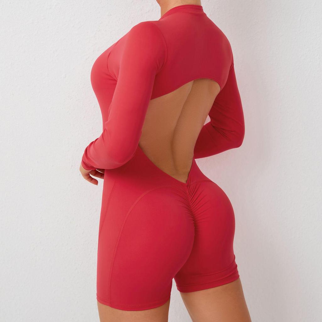 Chic One-Piece Zip Jumpsuit - Long-Sleeve, Backless Yoga Outfit & Sexy Fitness Wear