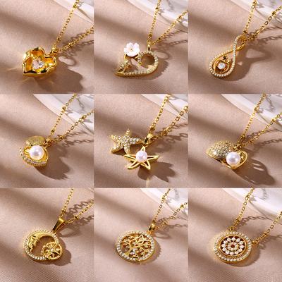 Collane con Ciondolo in Perle Finte per Donna Acciaio Inossidabile Zircone Cuore Charm Catena Clavicola Gioielli Estetici Regalo