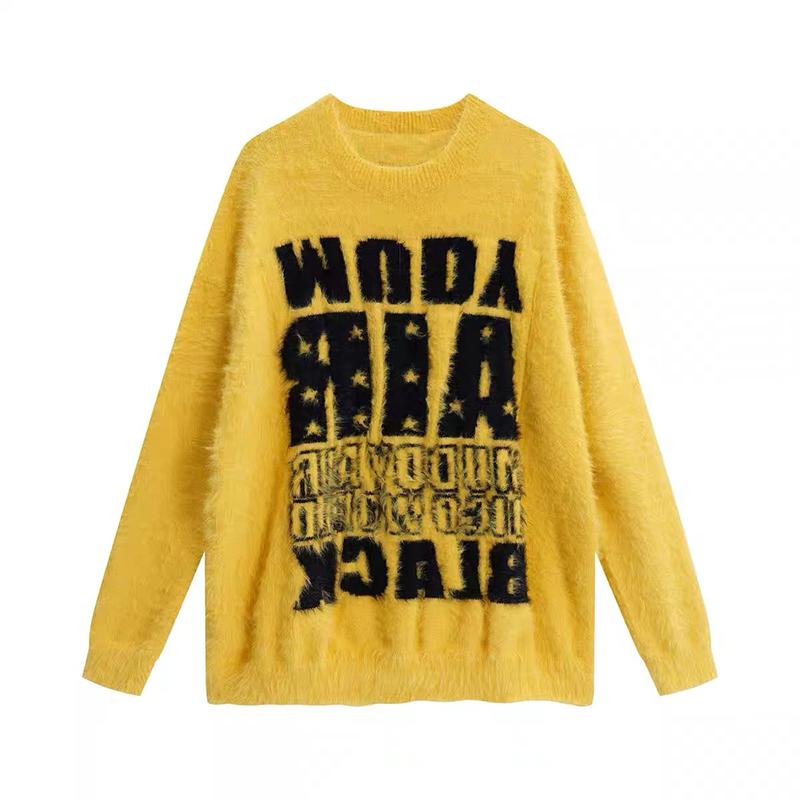 Осень и зима Новый нишевый ленивый стиль Мягкий клейкий свитер Ретро свободный повседневный пуловер Вязаный свитер Главный тренд M жёлтый
