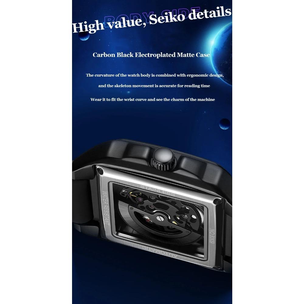 AILANG Herren Skelett Automatische Mechanische Uhr Leuchtend Wasserdicht Quadratisch Großes Zifferblatt Mode Herrenuhr 41mm Zifferblatt