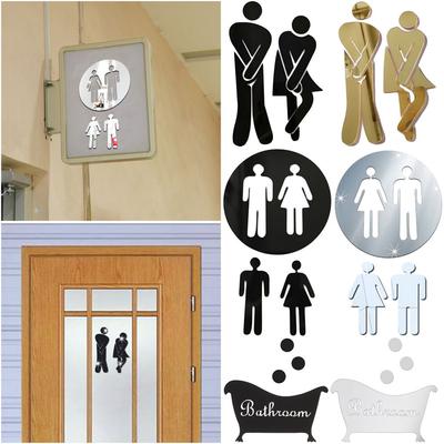 Bathroom Door WC Decoration 3D Wall Stickers Toilet Entrance Sign Mirror Surface Decal Woman & Man