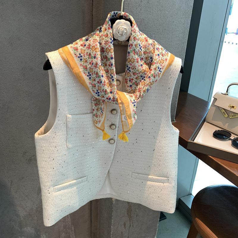 70 Square Scarf Neck Protection Scarf Spring And Autumn Retro Silk Scarf Women'S Fashion Versatile High-End Semi-Circular Printing Scarf Silk Scarf