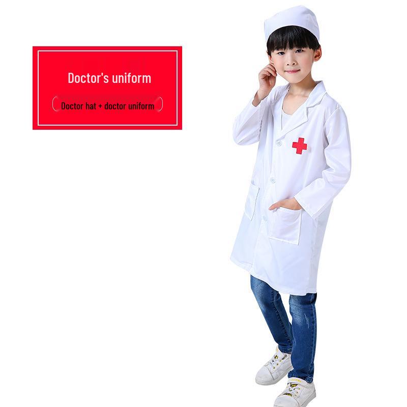 Children's Long Sleeve White Lab Coat Costume for Doctor or Nurse Role Play