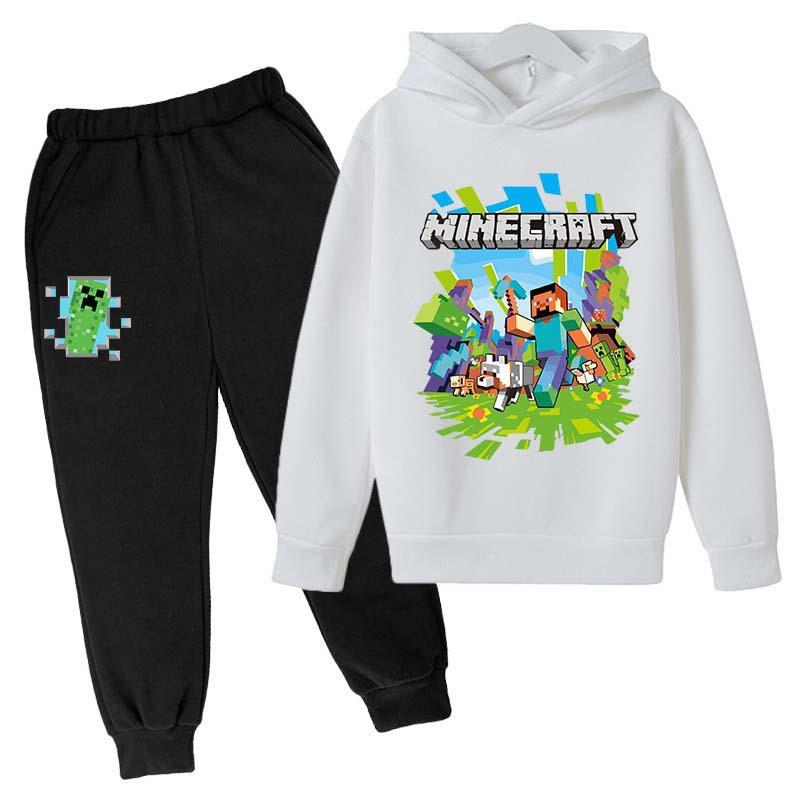 

Minecraft Kids Hoodie Set, Boys Girls Cotton Sweatshirt and Pants 2 Piece Outfit, Pixel Game Print Casual Tracksuit for Children 170cm