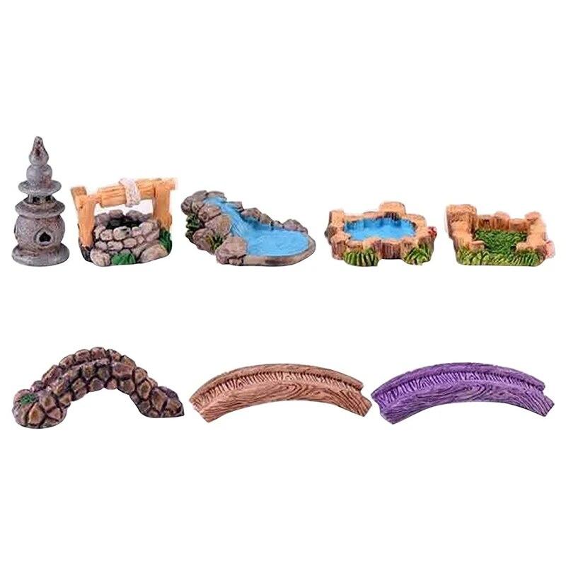 

Сказочный садовый комплект, 8 шт., миниатюрный пруд, Тауэрский мост, украшения для сада и патио, микропейзаж, двор, украшение бонсай