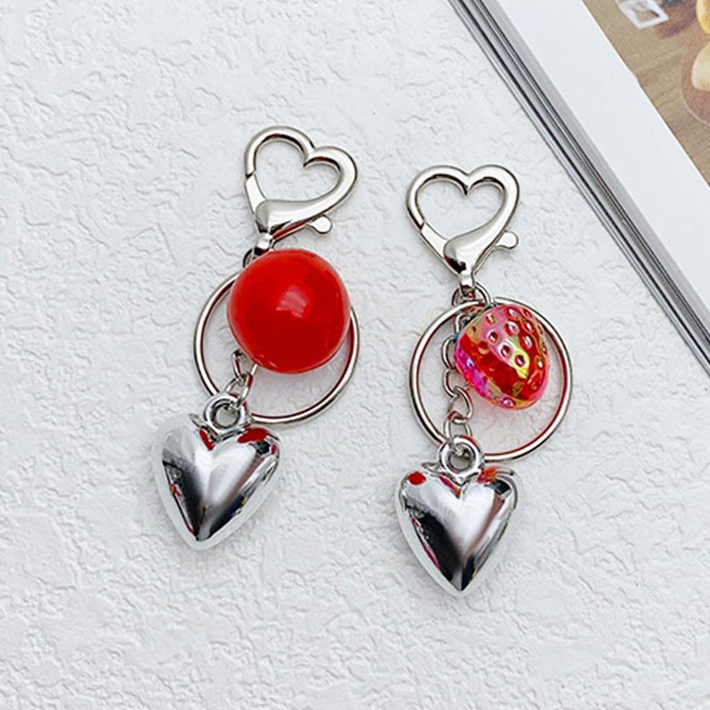 Elegant Strawberry Heart Key Chain Adornment Stylish Keyring Pendant Fashionable Bag Charm Jewelry for Women and Girls