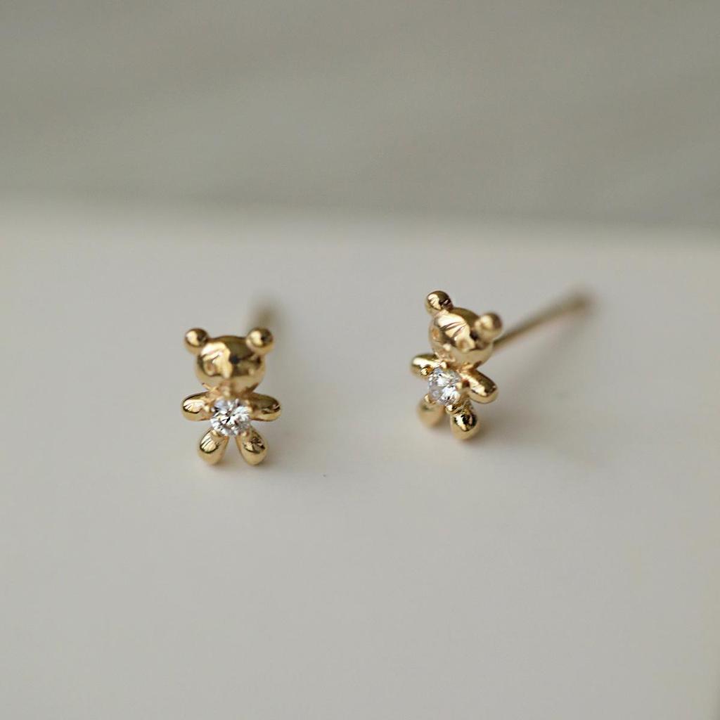 S925 Sterling Silver Gold-Plated Little Bear 3D Stud Earrings - Compact, Cute, and Unique Design