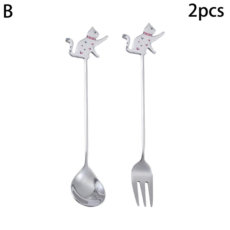

Креативна нержавіюча сталь Ложка для перемішування кави Мультфільм Кіт Риба Підвісна чашка Чайка Чайна ложка Фрукти Десерт Виделка Молоко Морозиво Посуд