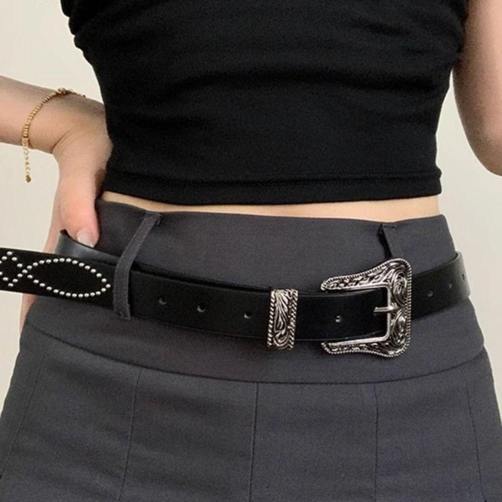 Pu Leather Y2K Jeans Belt Vintage Women's Waist Belt Fashion Punk Style Belt  Party