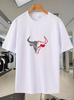 Breathable Mesh Sport T-shirt with Bull Head Graphic Print - White & Red Athletic Tee for Gym