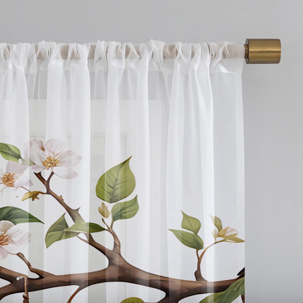 2 Pieces HD Digital Seven Color Bird Flower Figure Printed Window Valance Home Decorating Style Decorative Living Room Bedroom R