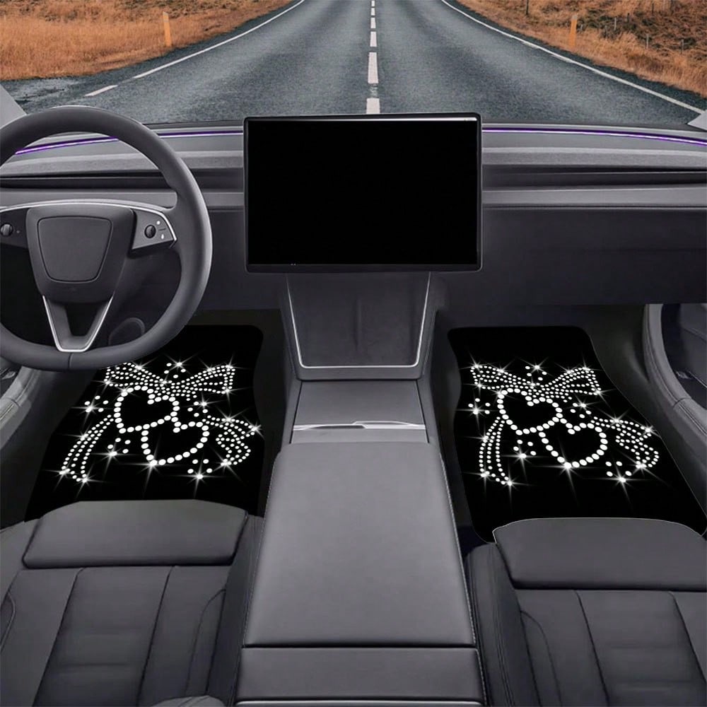 4pcs Bow Pattern Car Floor Mats Set, Universal Protection and Dustproof Front and Rear Mats, Car Interior Accessories