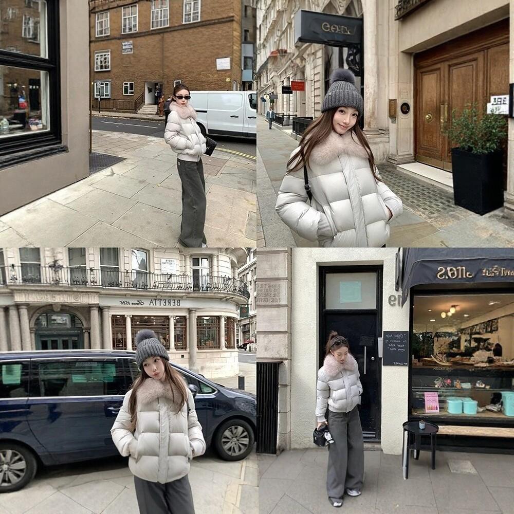 New big fur collar short small down jacket women's soft heart puffs bread jacket white duck down thickened