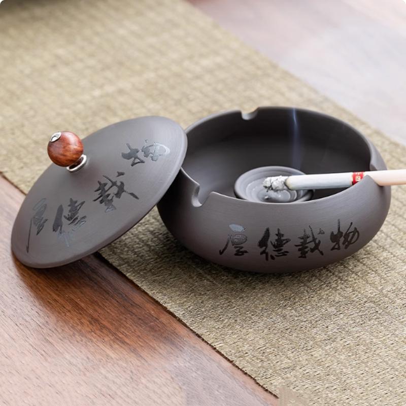 Retro Windproof Ceramic Ashtray with Lid Home Decor Accessories Ashtray Living Room Bar Cigarette Accessories Boyfriend Gift
