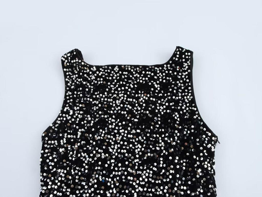 2025 Spring Women's Slim Sequin Sleeveless Dress - European & American Style