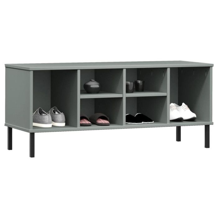 350995 vidaXL Étagère à chaussures pieds en métal Gris 106x35x45 cm Bois OSLO