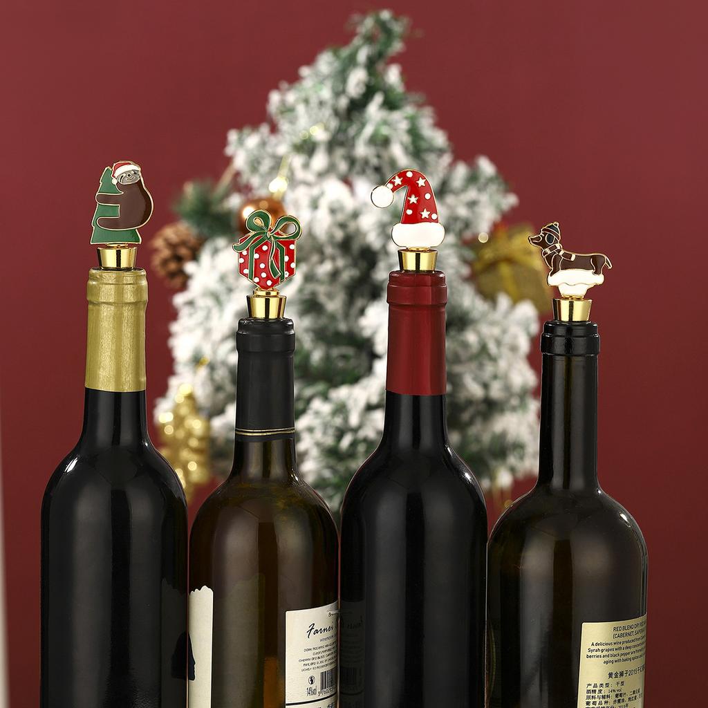 Christmas Wine Stopper Silicone Wine Beverage Bottle Cap Leak Proof Sealed Fresh Bottle Champagne Bottles Sealer Wine Seal