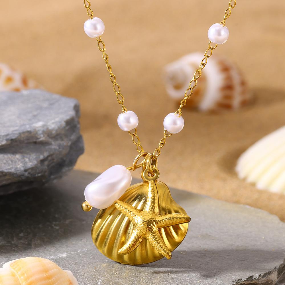 Dainty Imitation Pearl Pendant Necklace For Women Stainless Steel Gold Color Chain Elegant Wedding Christmas Jewelry Gift