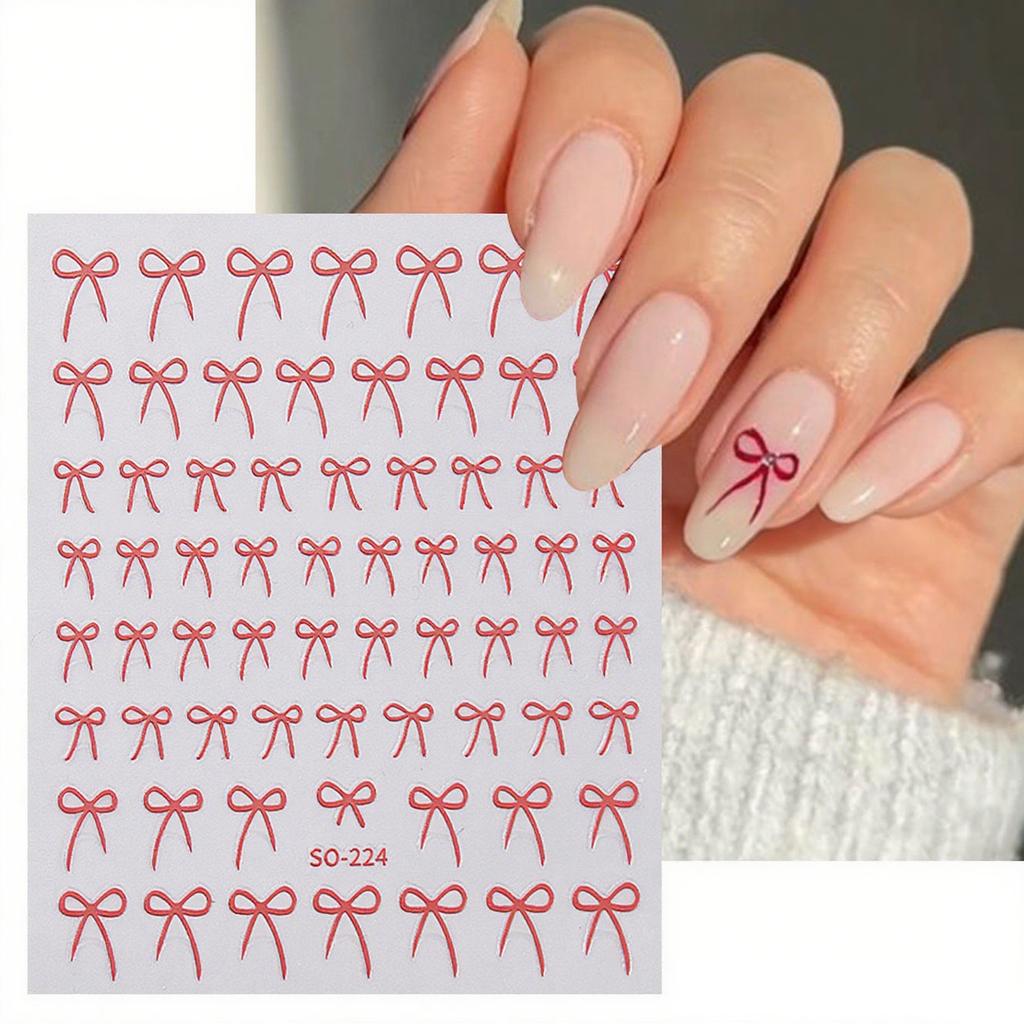8pcs Mixed Bow Nail Art Stickers 3D Cute Red Black Pink Bowknot Nail Charms Foils Gold Laser Effect Bow Manicure Decor