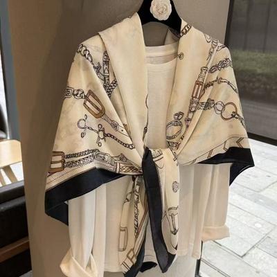 Classic Chain Decor Printed Women S Elegant Versatile Fashion Square Scarf