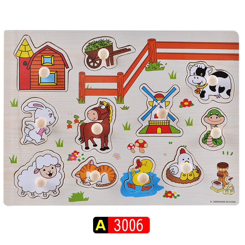 Big Size Baby Montessori Wooden Puzzle Hand Grab Board Set Educational Toys Infantil Cartoon Number Letter Math Puzzle Kids Gift