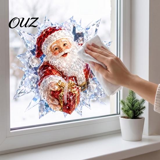 Odorless Wall Decals 3D Christmas Static Window Clings, Santa Snowman Reindeer Glass Stickers, Easy Peel Stick Decor PVC Holiday for Home Party