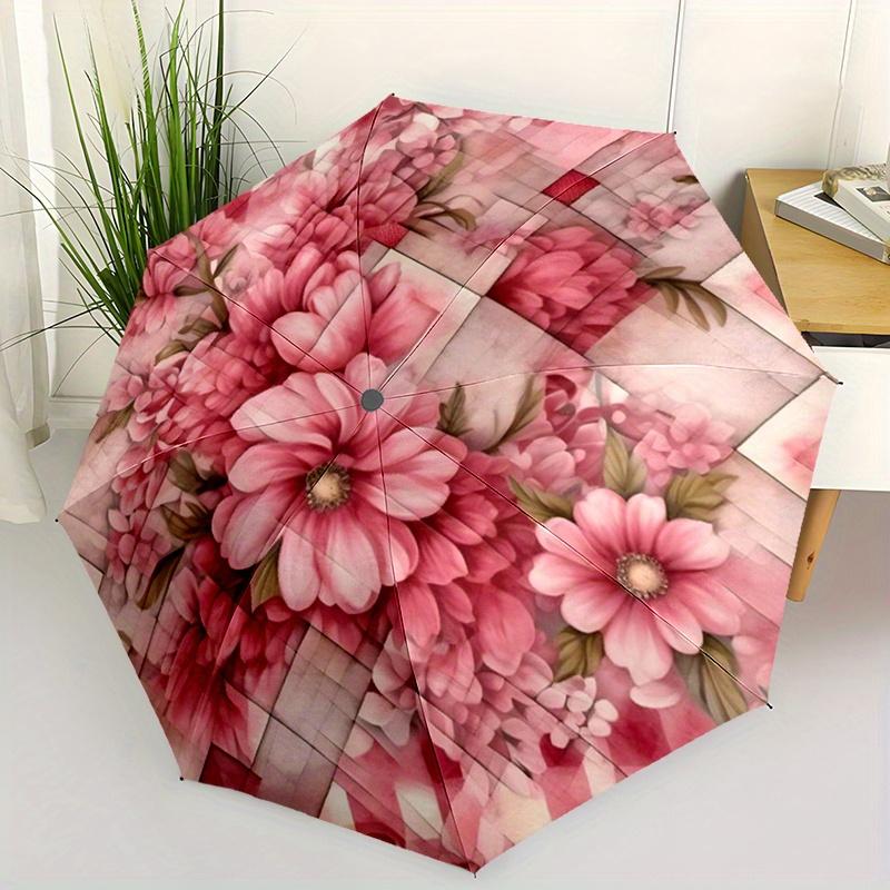 Pink Flower Automatic Folding Umbrella Compact Lightweight For Outdoor Adventurest109