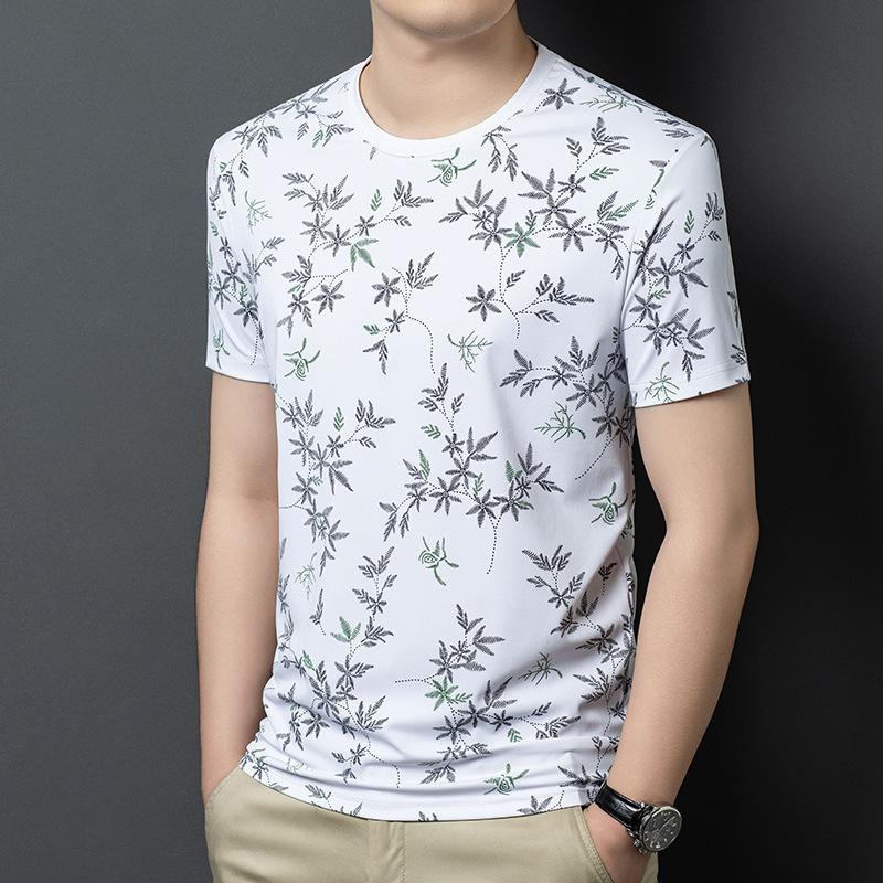 Summer Men s Short Sleeve T-Shirt Fashion Trendy Crew Neck Printed Breathable Sweat-Absorbent M