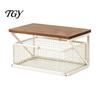 Compact Coffee Organizer Station with Drawer, Tiered Bar Organizer, Wooden Top Shelf, Desktop Storage Shelf Wire Mesh Drawers for Tea Bags, Capsules,