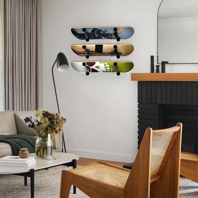Acrylic Skateboard Hanger Snowboard Storage Rack 3 Layer Skateboard Display Shelf Space Saving Wall Organizer Enduring