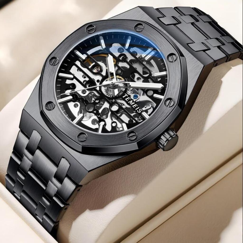 Temeisi Mechanical Watch, Men'S Steel Belt Hollow Luminous Automatic Mechanical Watch Men'S Watch