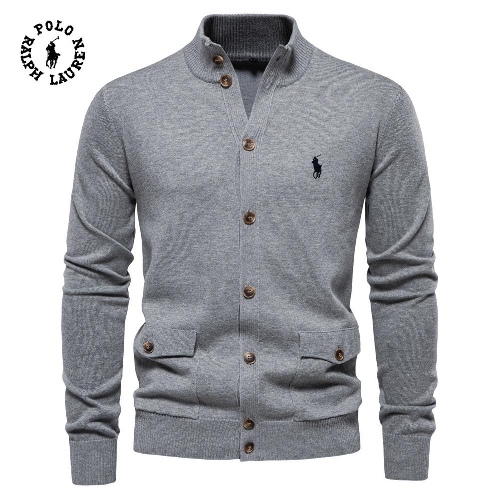 Ralph Lauren Autumn and Winter Embroidered New Men's Top Cardigan, High-quality Business Casual Solid Color Sweater for Men