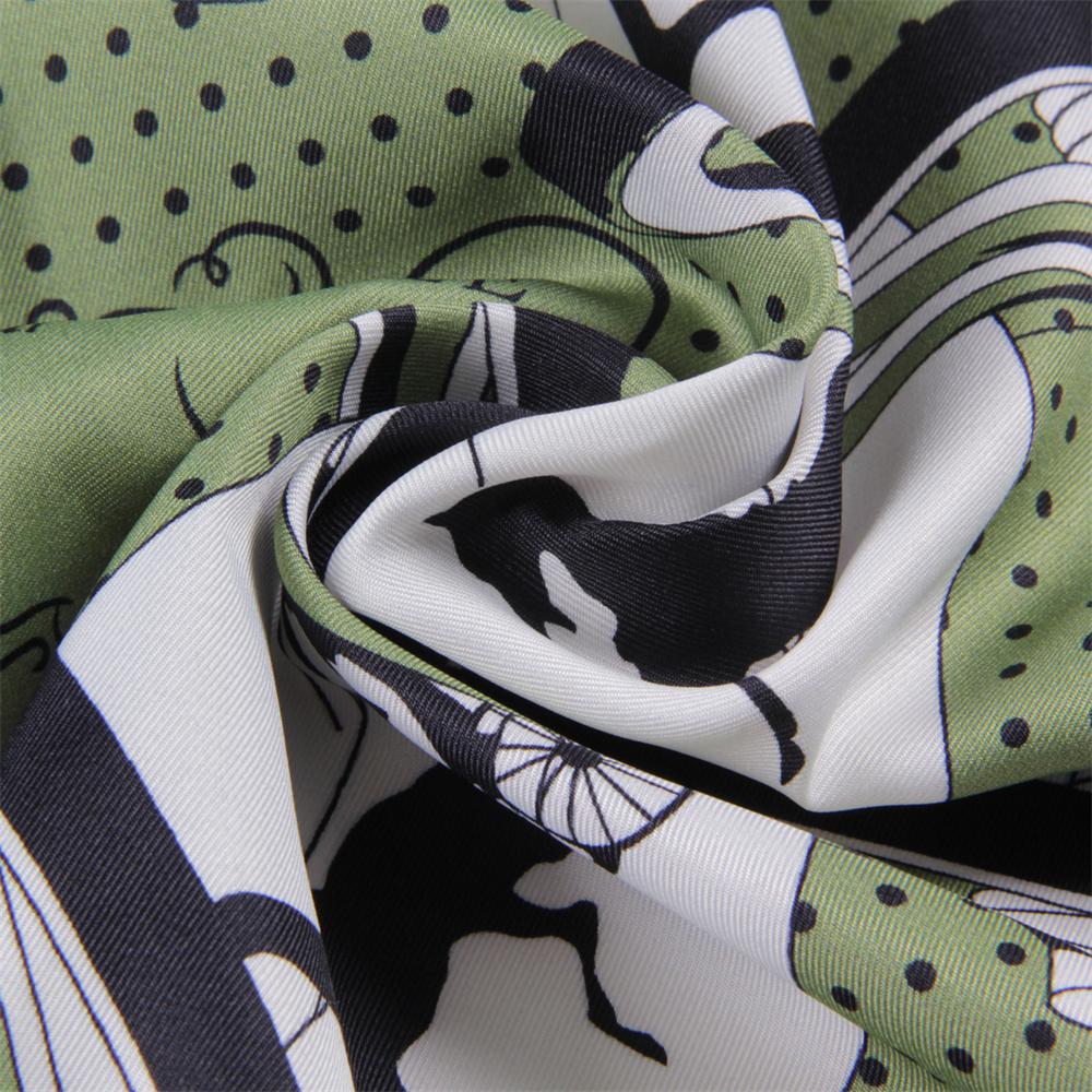 POBING Manual Hand Rolled Twill Silk Scarf Women Carriage Double Print Square Scarves Wraps Echarpes Foulards Femme Hijab 90CM