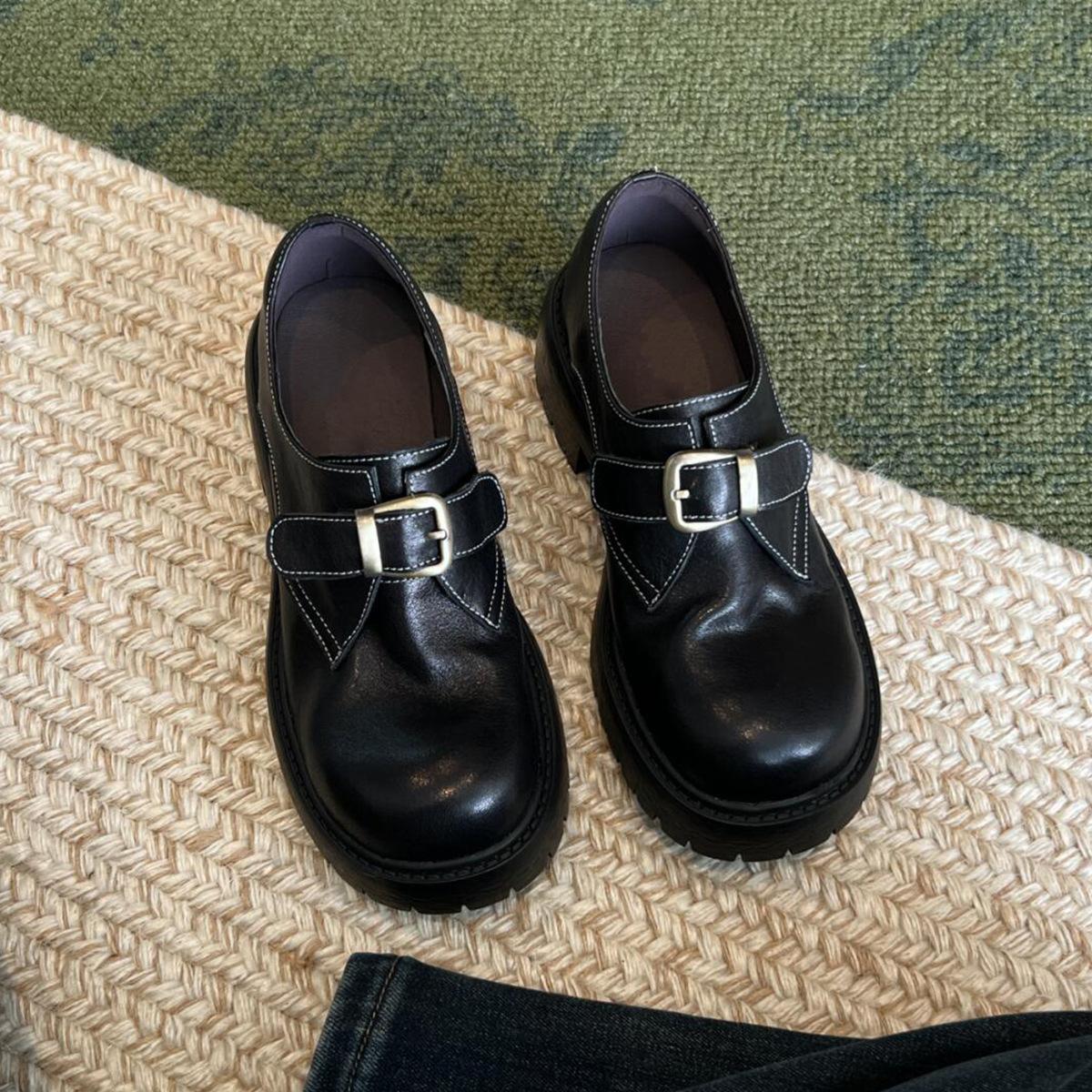 

Cowhide version~ thick-soled small man height-increasing loafers women s British style retro small leather shoes versatile jk uniform single shoes 35