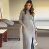 2024 Autumn Women's Solid Color Semi-High Neck Slim-Fit Knitted Dress & Top Set