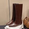 2025 New Luxury Designer Square Toe Women Knight Boots Elegant Female Wedges Low Heel Long Booties Zapatos De Mujer