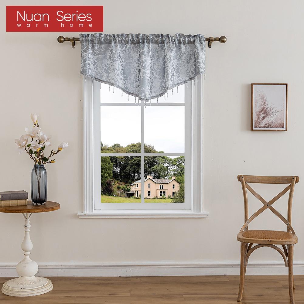 1PC Nuan Series Vintage Luxury Bead String Decorative Valance Jacquard Short Window Valance for Living Room Bedroom Home Decor