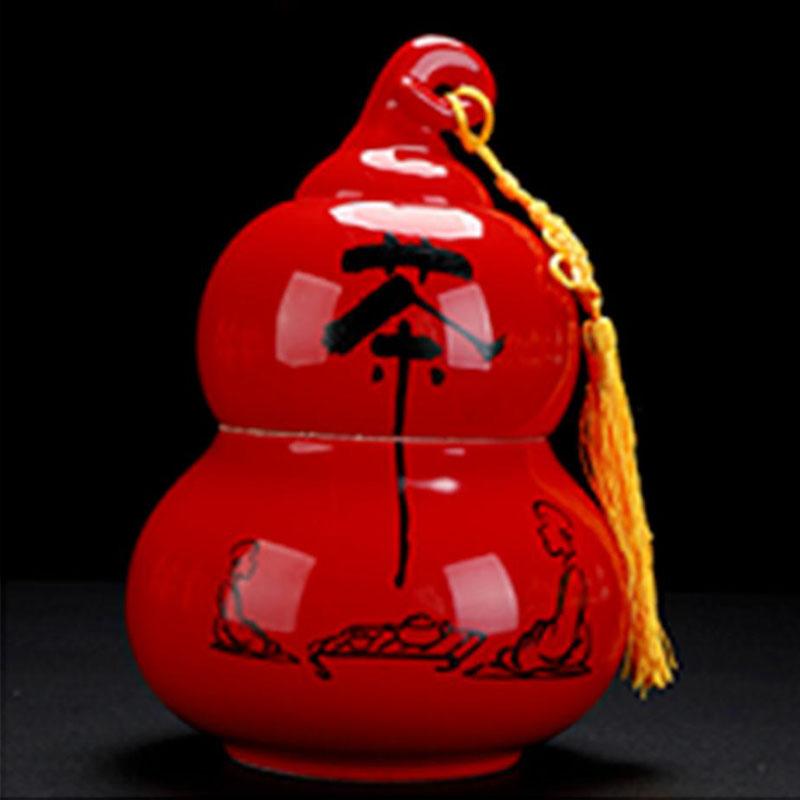 Gourd Shaped Double-layer Tea Caddy Ceramic Tea Storage Tank Non Woven Cover Sealed Tea Can Porcelain Ornaments Nut Storage Pot