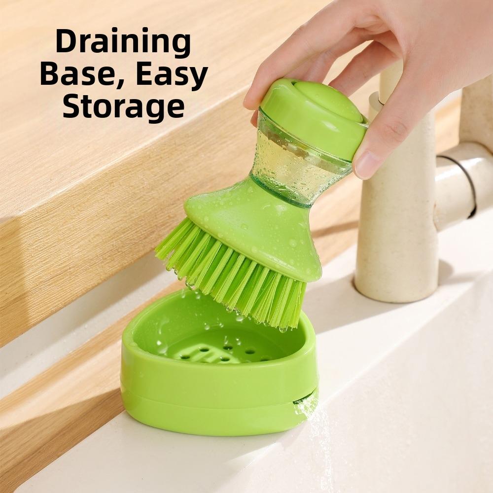 Self Dispensing Dish Brush Round Bristle Head Dishwashing Brush  Kitchen Sink
