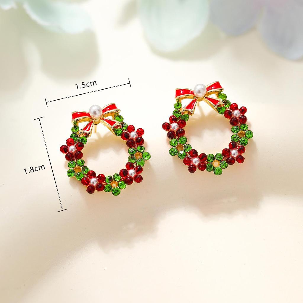 Unique Christmas Wreath Stud Earrings for Women - Festive 2025 New Year Gift