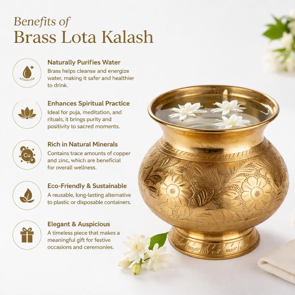 Pure Brass Lota for Puja, 500 ml 11.43CM
