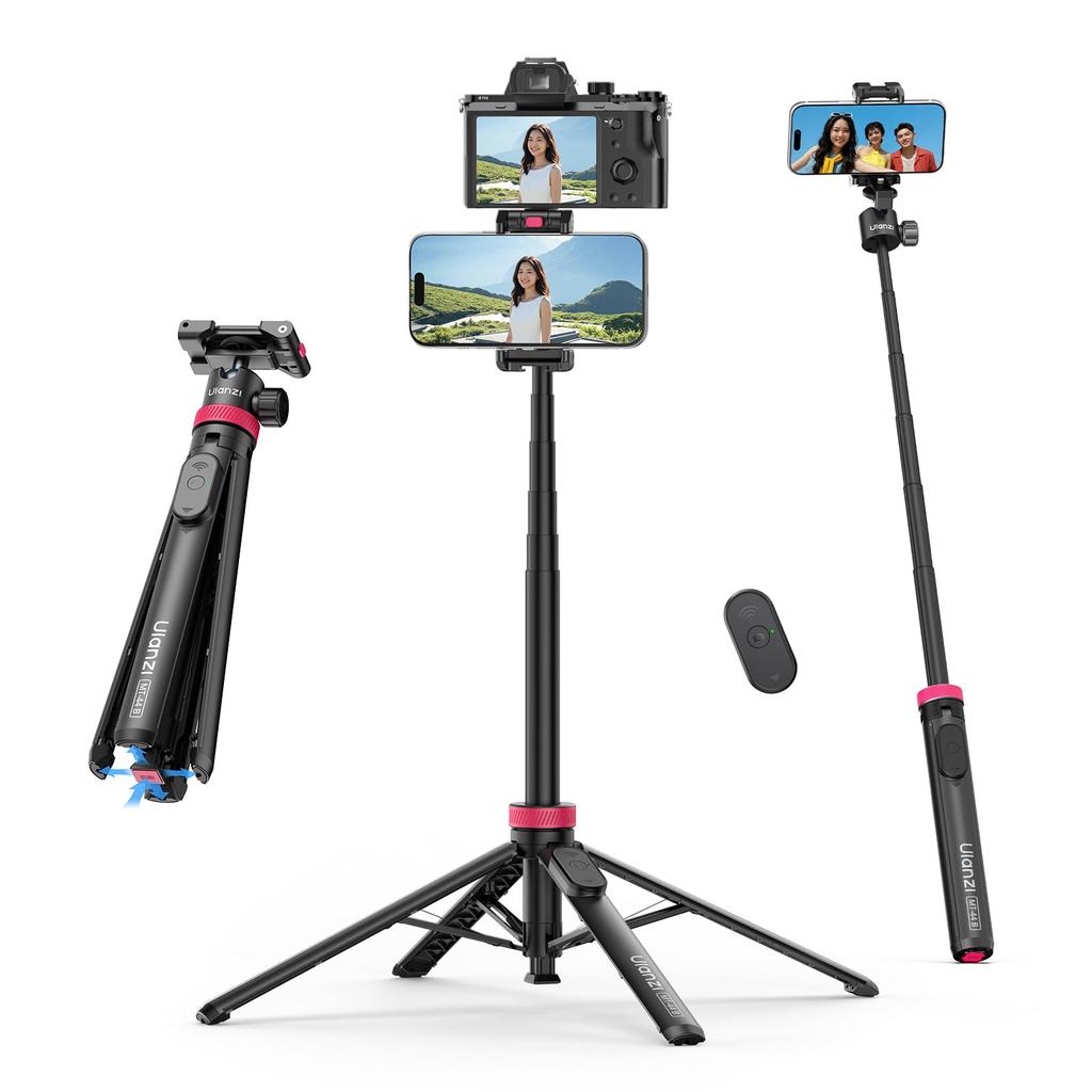 Ulanzi Smartphone Tripod Camera Tripod Automatic Opening and Closing 150cm Selfie Stick Quad Leg Smartphone Clip Design Telescopic Ball Head Rotation