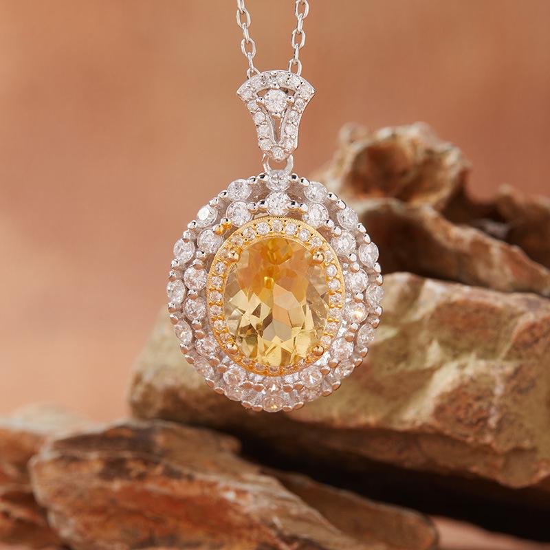 Natural Topaz Amethyst Citrine Necklace Women S S925 Sterling Silver Jewelry Retro Hollow