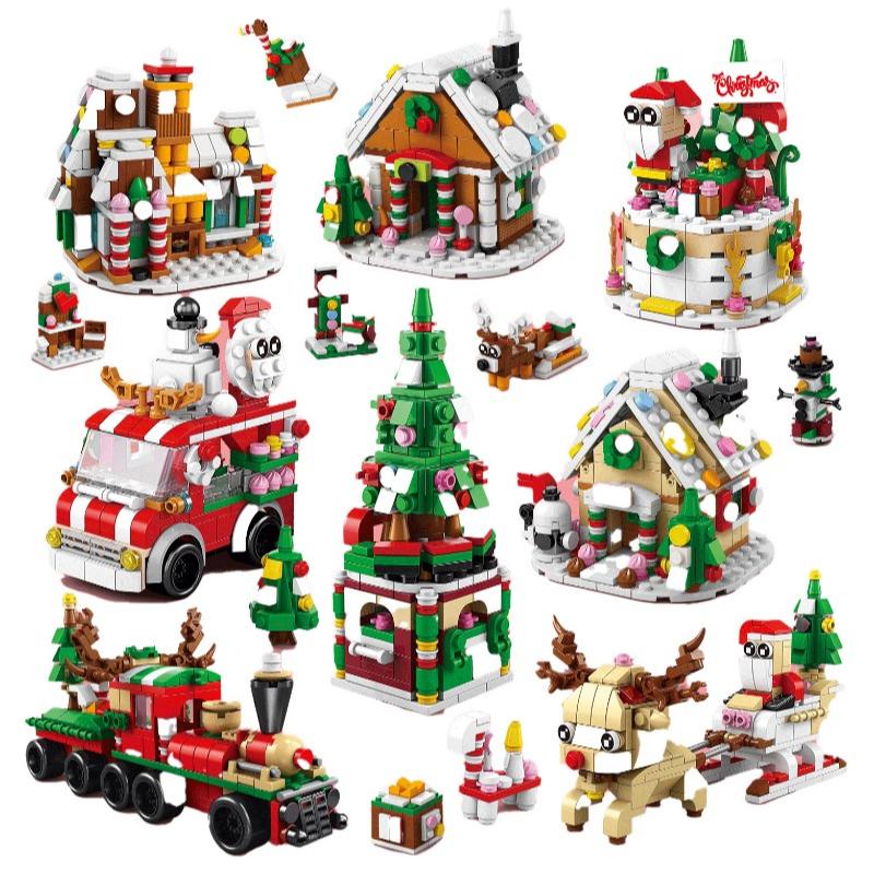 Kids Christmas Gift Micro Building Block Toys Children Santa Claus Reindeer Puzzle Assembling Bricks Table Decor Toys For Boys
